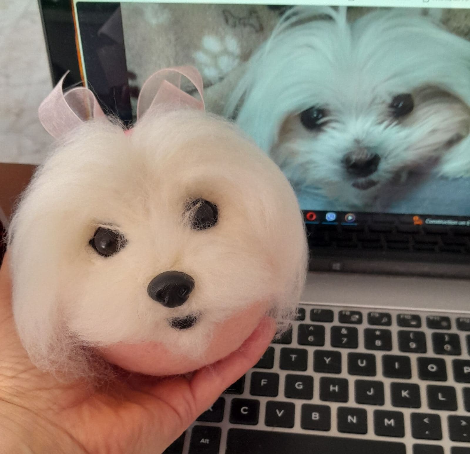 Maltese Head Ornament with Bow - Image 1 of 1